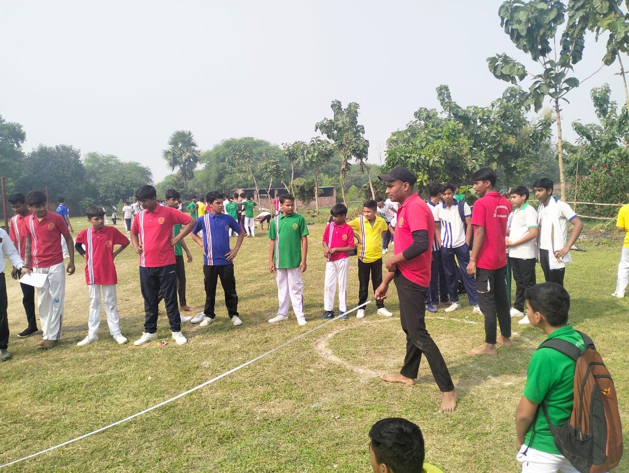 Students running on field
