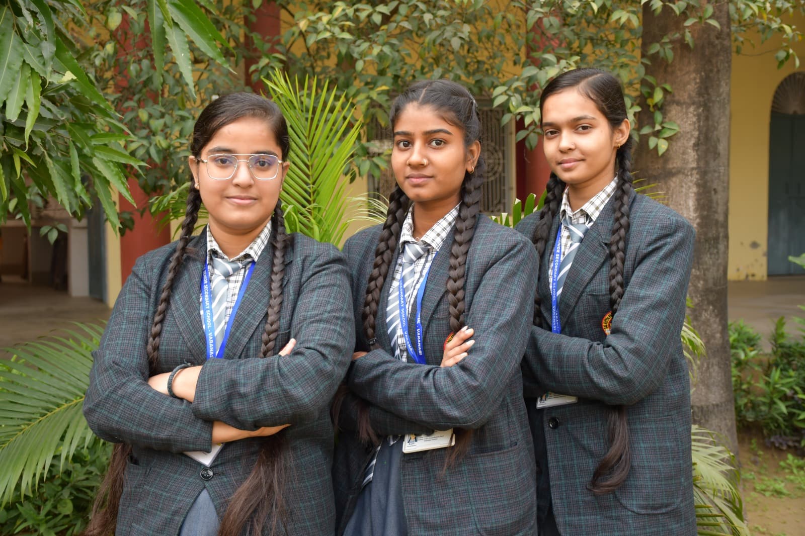 Students group in school corridor